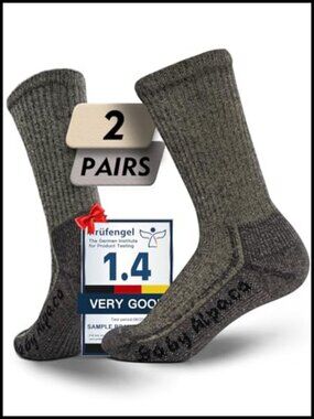 Merino Wool Alpaca Hiking Socks Crew Thermal Moisture Wicking 2 Pack